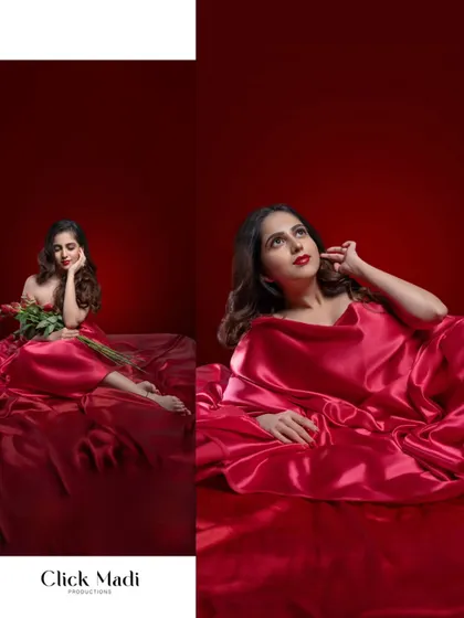 I love creating cinematic and dramatic fashion images. Here, I used flowing red satin and focused lighting to sculpt a scene that feels both elegant and powerful. This style of editorial photography is ideal for actors and models looking to add a touch of moody sophistication to their portfolio.