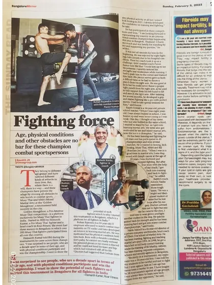 Our fighters featured in the Bangalore Mirror for their achievements in combat sports. We are making waves in the community.