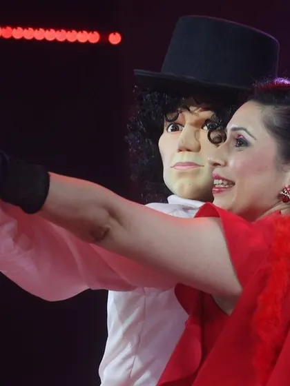 A fun, modern twist with a Michael Jackson-inspired puppet taking a selfie with my wife, Rujuta, during our Zee Marathi show. We always aim to surprise the audience.