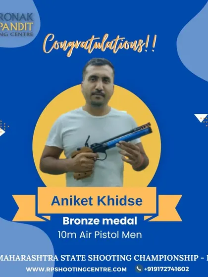 A bronze medal for Aniket Khidse in the 10m Air Pistol Men event at the 37th Maharashtra State Shooting Championship.
