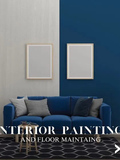 This image showcases a popular two-tone wall design. Pairing a neutral textured white with a solid deep blue creates a sophisticated and modern accent, demonstrating how different colours and finishes can work together.