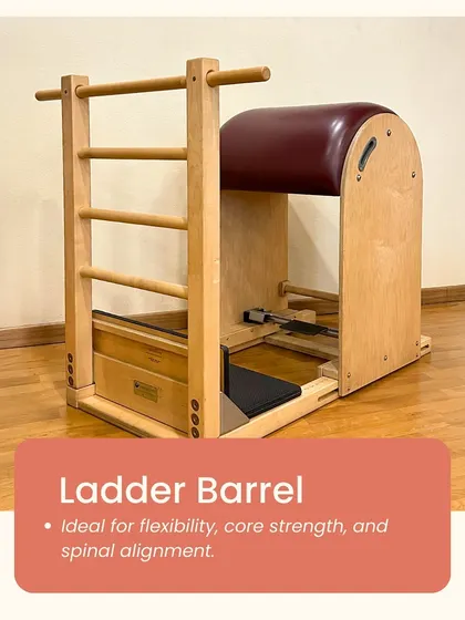 The Ladder Barrel is ideal for improving flexibility, core strength, and spinal alignment. It is a key piece of equipment in the classical system.