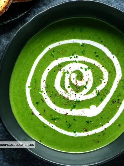 Our vibrant Cream of Spinach soup is both healthy and delicious. It is finished with a swirl of fresh cream for a rich texture and elegant presentation.