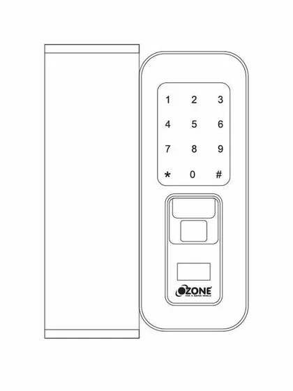 A technical line drawing of the OZ-FGL-LIFE-G2W glass door lock. This provides a clear view of the lock's dimensions and design for planning purposes.