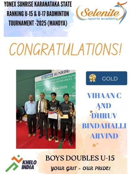 Individual highlights from our successful Mandya tournament, celebrating our gold and silver medal winners in singles and doubles.