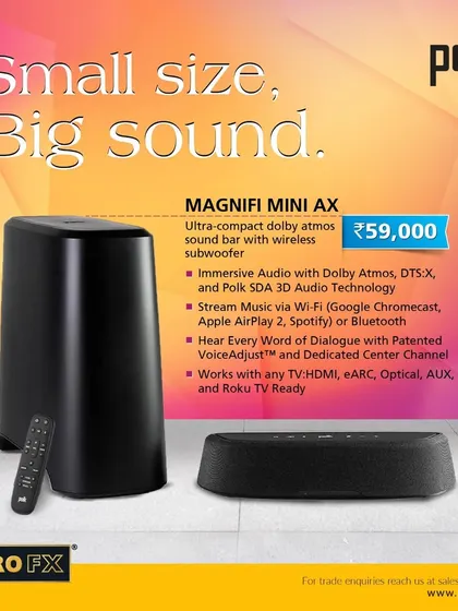 Small size, big sound. The Polk Magnifi Mini AX is an ultra-compact Dolby Atmos soundbar with a wireless subwoofer. It delivers immersive 3D audio and features Polk's patented VoiceAdjust technology for crystal-clear dialogue.