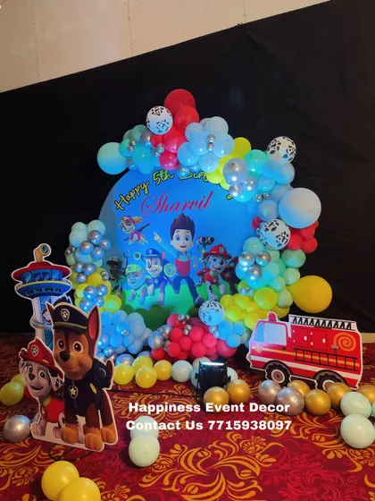 Another angle of the complete Paw Patrol setup, showing the fire truck and lookout tower props that add to the immersive experience.