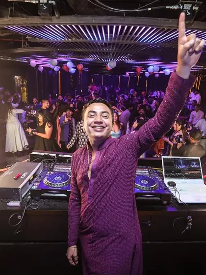 A moment of celebration at Plunge, with sparklers going off as I connect with the packed dance floor. This is the view that greets me at every gig.