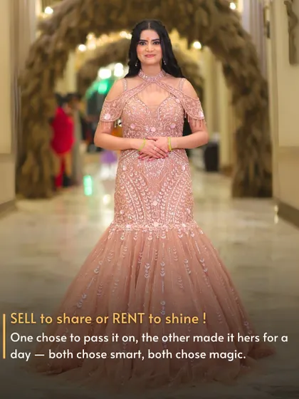 This fishcut gown, originally ₹38,000, can be yours for a day for just ₹5,700. It's all about sharing the magic and the style.