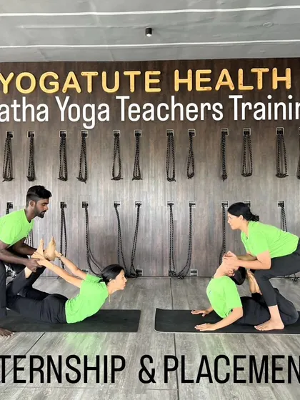 A key part of our teacher training is the hands-on internship. Here, our trainees learn to give safe and effective adjustments in partner yoga, mastering poses like Dhanurasana (Bow Pose) to understand anatomy and support in a practical setting.