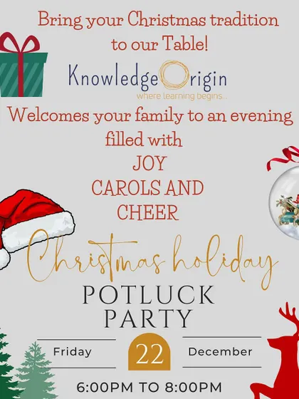 The invitation for our Christmas Potluck Party, inviting families to share their traditions with our community.