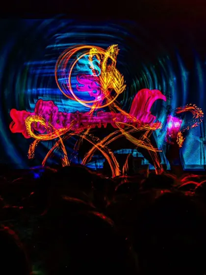 A mesmerizing long-exposure shot of our fire dance at Salaam Souk. The flames paint their own masterpiece in the air, turning the dance into a vibrant painting.