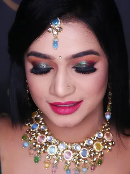 Another angle of the glittery eye makeup, showing how it catches the light and adds a touch of magic to the look.
