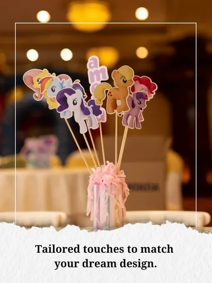 Tailored touches make all the difference. These custom "My Little Pony" character toppers added a personalized and whimsical element to the party's decor.