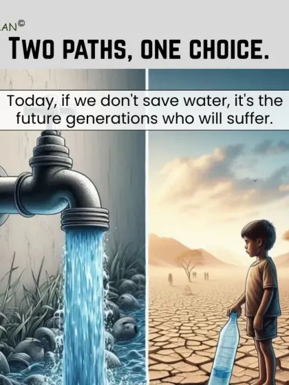 The choice we make today about water conservation directly impacts the future. This powerful image contrasts a world of abundance with one of scarcity, reminding us that the future generations will bear the consequences of our actions.