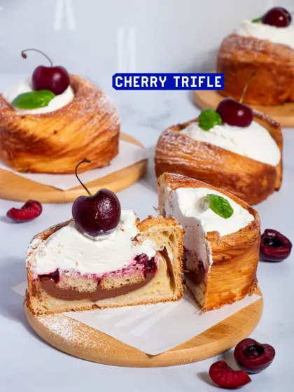 A platter of my Cherry Trifles, ready to be served for a party or event.