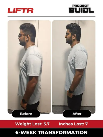 Basil dropped 5.7 kg and 7 inches in 6 weeks, going from inconsistent training to perfect form. This side profile shows his stronger, more energetic physique.