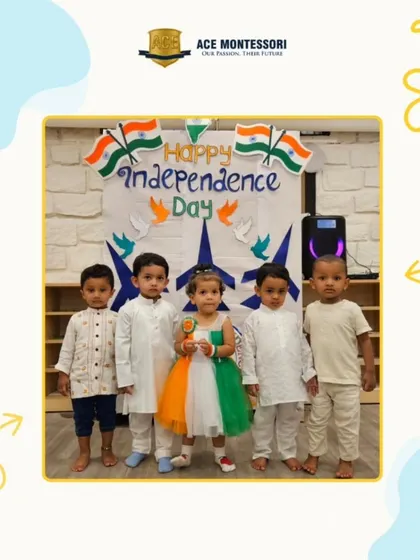 A group of children dressed in beautiful traditional and tricolor outfits for Independence Day. These celebrations are a wonderful way to learn about our country's history and values.
