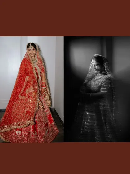 A diptych showing the bride Ananya in full color and in a creative, motion-blurred black and white version, showcasing my artistic range.