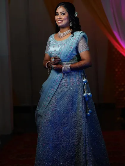 A collection of my brides looking stunning for their reception, sangeet, and cocktail parties. Each look is customized to match their outfit and personality.