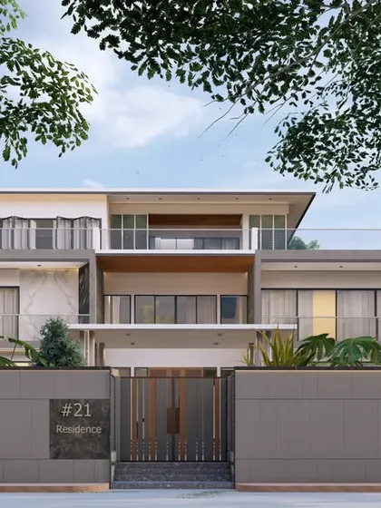 This is a preview of 'Zen Oasis', a contemporary residence where the landscape and architecture are one. The design uses clean lines and large glass openings to blur the boundary between the lush exterior and the serene interior living spaces.