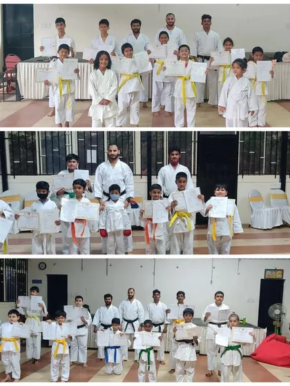 A collage from the first belt test of 2021. We celebrate the progress of our students as they earn their yellow, orange, and green belts.