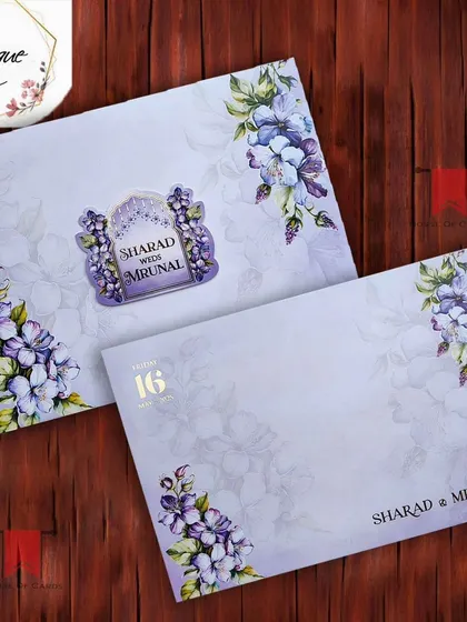 A beautiful pastel invitation in a soft lavender floral theme, perfect for a romantic and modern wedding.