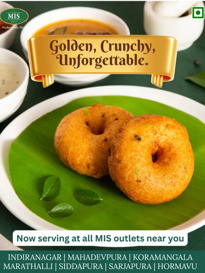 Golden, crunchy, and unforgettable. Our Uddin Vada is perfectly fried and served with fresh chutneys and sambar, a timeless classic.