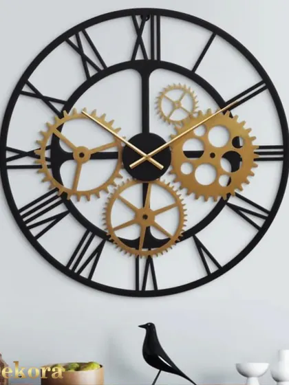 This laser-cut machine wall clock features precise details and a large diameter, making it a commanding piece of wall art.