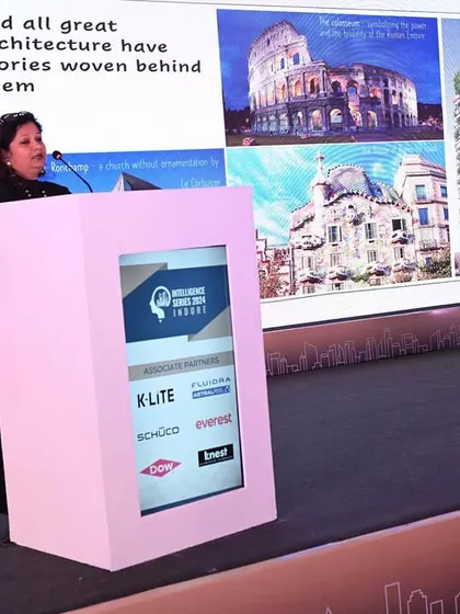 Here is Ritu Goregaoker presenting on the topic of "storytelling in design" at an architectural event. We believe that all great architecture has a story woven into it, a principle that guides our work.