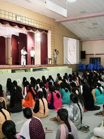 My team and I demonstrating basic self-defense principles on stage. We make sure everyone, even those at the back, gets a clear view before we start the interactive practice.