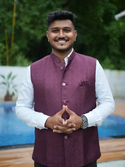 A smile of a happy customer. This waistcoat is a popular rental choice for its great fit and stylish look.
