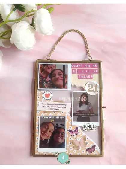 A perfect gift for a long distance friendship. This handmade glass frame collage captures shared memories and includes heartfelt notes, reminding your friend that you're always there for them, no matter the distance.