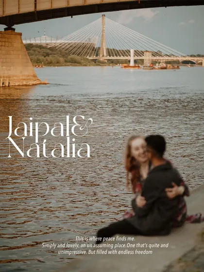 The official poster for Jaipal and Natalia's love story, set against a beautiful bridge in Poland. It captures the scale and romance of their pre-wedding journey.