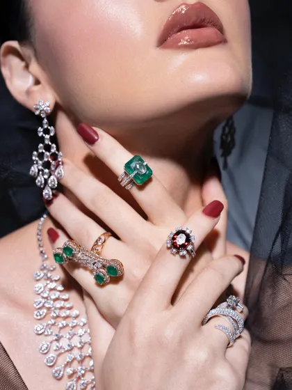 The details make the story. This close-up from a luxury jewelry campaign highlights my focus on intricate styling, ensuring every element, from the rings to the nails, contributes to the final, polished image.