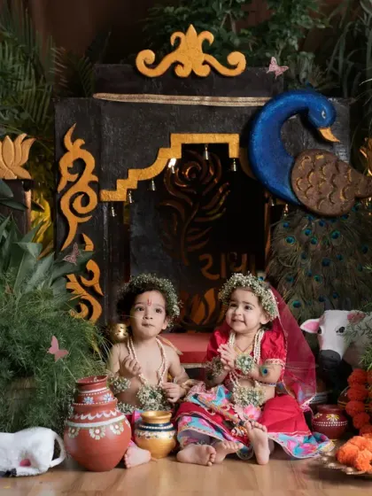 A beautiful portrait of siblings dressed as Radha and Krishna for our Janmashtami mini-session. The bond between them makes the photo even more special.