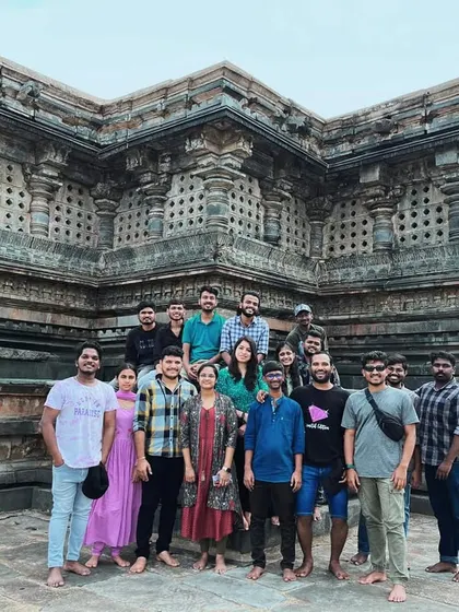 A group photo from our trip to the Belur temple.
