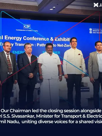 Our Chairman led the closing session at CII IECE alongside Shri S.S. Sivasankar, Minister for Transport & Electricity, Tamil Nadu. This highlights our role in uniting diverse voices from government and industry for a shared vision of a clean energy future.