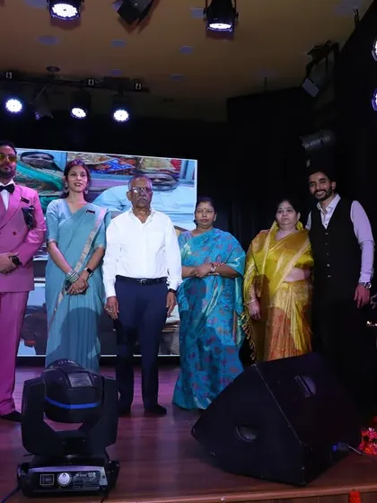 Our chief guests and faculty on stage, paying tribute at the start of the Dhwani Kala Mahotsav. The event is a celebration of art, culture, and the values we uphold.
