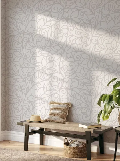 This entryway features our White Cherry Blossom wallpaper, offering a subtle and elegant floral touch. The delicate line work adds a sophisticated and airy feel to the space.