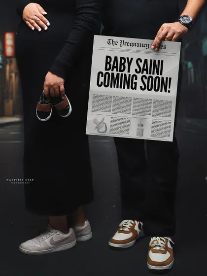 A fun and creative pregnancy announcement designed like a newspaper headline. We love working with you to create personalized and unique concepts like this.