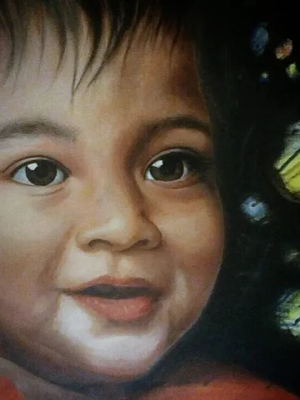 An early stage of the 'Dewdrops' commissioned portrait. Here, I am blocking in the main features and establishing the warm skin tones before moving on to the finer details and the water droplet effect.
