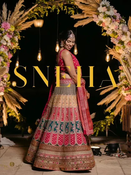 An elegant portrait of the bride at her reception, with her name stylishly overlaid.