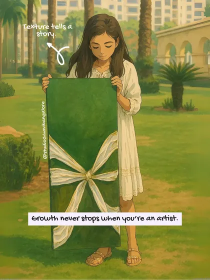 An illustration capturing the artist's journey, reminding us that growth never stops and texture tells a story.