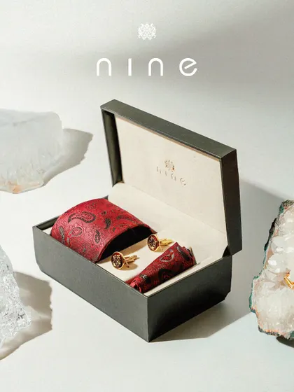 A professionally shot image of our crimson red accessory set. The presentation is clean and highlights the quality of the products, making it ideal for client presentations.