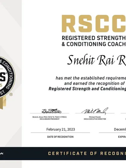 Another view of my Registered Strength and Conditioning Coach (RSCC) certificate from the NSCA.