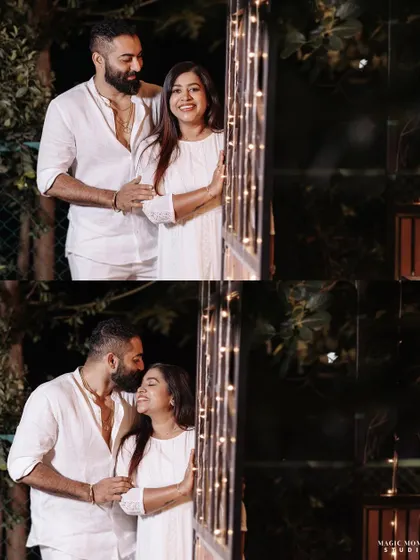 A romantic night shoot for Bhavinn and Dalia. The fairy lights create a magical and intimate atmosphere, perfect for couple portraits.