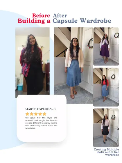 This is what building a capsule wardrobe looks like. For my client Mary, we created multiple stylish outfits from a curated selection of clothes, making her everyday dressing effortless.