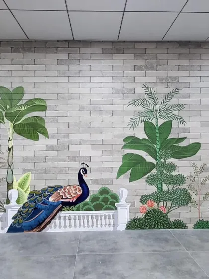 A full view of the peacock section of the mural at Providence.