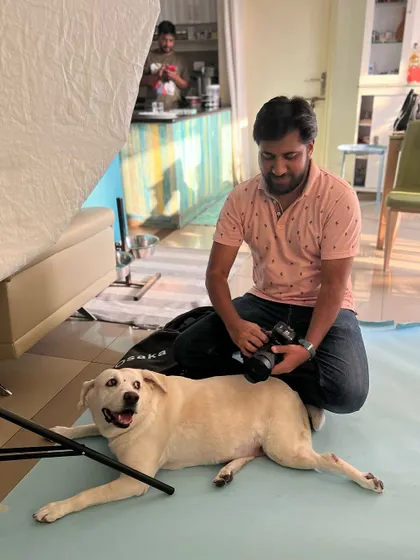 Getting down on their level is key. I do whatever it takes to make pets feel comfortable and happy during our session, even if it means lying on the floor with them.